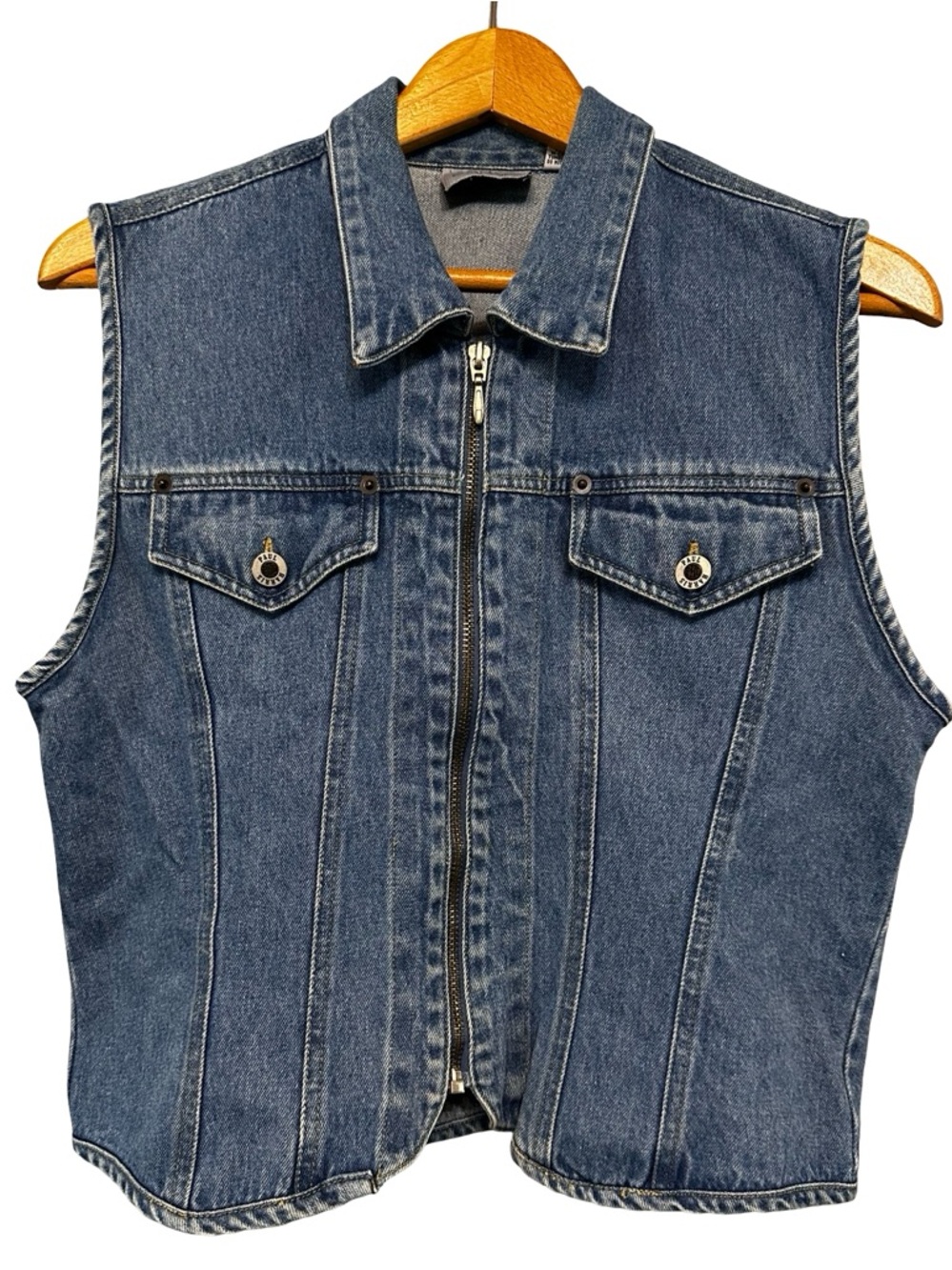 VTG 90s y2k Paul Harris Denim Blue Jean Vest Small 100% Cotton Zip Up Streetwear